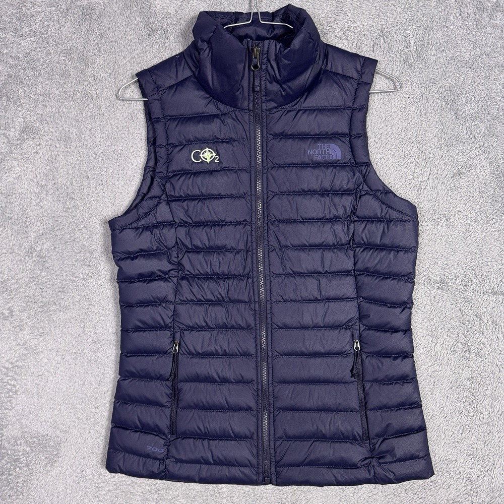 North Face Vest Womens S Gillet 700 Down Puffer Quilted Full Zip Hike Navy - Picture 1 of 14